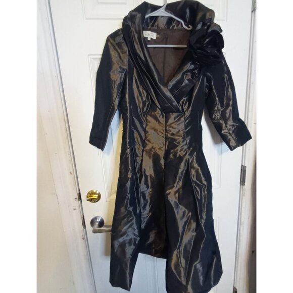 Rickie Freeman Terri Jon Taffeta Dress Sz 6 Metallic Brown - Picture 12 of 12